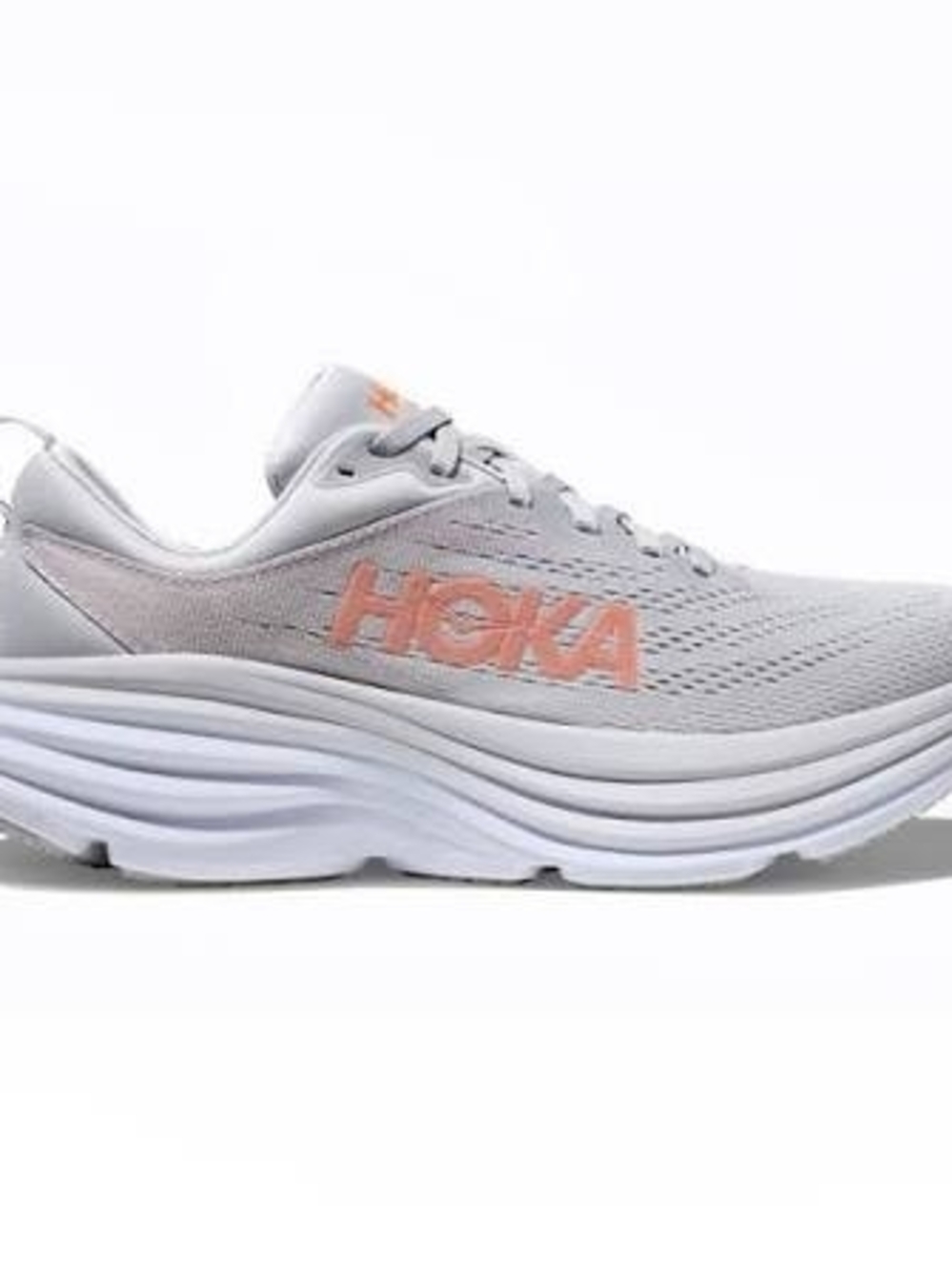 Hoka Women’s Running Shoe in Light Gray with Peach Logo